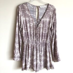 MOLLY GREEN Long Sleeve Tie V-Neck Romper